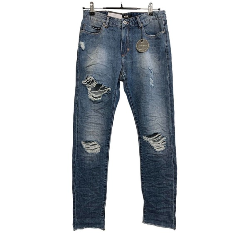 NWT Neuw Slim Slouch Reducer Blue Boyfriend Jeans Women’s Size‎ 4 Stretch Ripped